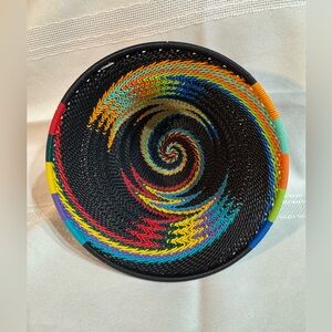 Handmade African Zulu Colorful Telephone Wire Spiral Woven Basket 5.5”